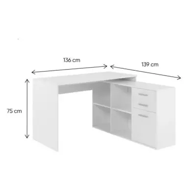 Bureau d'angle London - Panneaux de particules - Décor blanc - 136 x Bureau d'angle London - Panneaux de particules - Décor blanc - 136 x