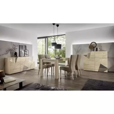 Buffet VICTORY - Décor Chene Sonoma - 3 Portes - Miroir - L 181 x P 4