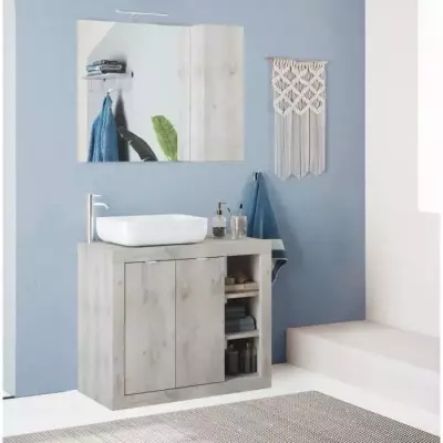 ROME Ensemble Meuble salle de bain L 92 + vasque + 2 Portes + 3 niches ROME Ensemble Meuble salle de bain L 92 + vasque + 2 Portes + 3 niches