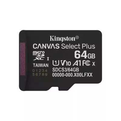 Kingston Technology 64GB microSDXC Canvas Select Plus Gen3 100MB s A1 (Adaptateur SD inclus)