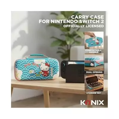 Housse de transport Nintendo Switch 2 Hello Kitty - Motif thé - Konixt - Pratique filet rangement