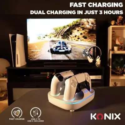 Station de recharge magnétique pour 2 manettes PS5 - Konix - Blanc