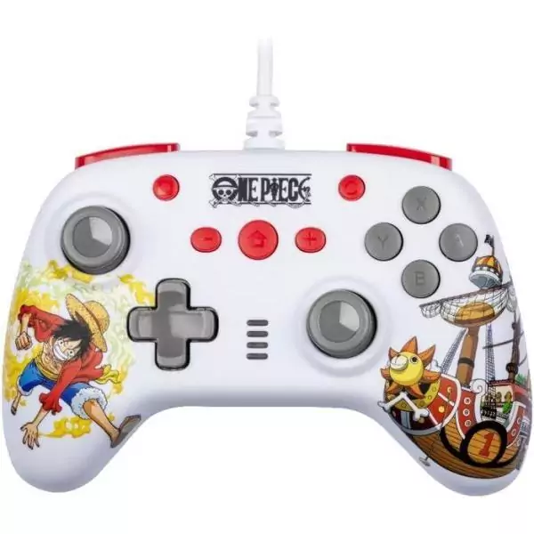 Manette de jeu - Nintendo Switch, Switch 2 et PC - One Piece - Filaire - Blanc - Fonction vibration - Câble 3 m - Luffy - Konix