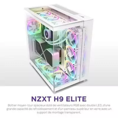 Boitier NZXT H9 Elite Blanc - Verre trempé et RGB pour un style élite