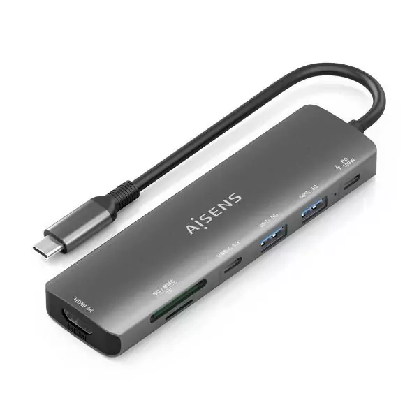 Hub USB Aisens 7 EN 1 Gris 100 W