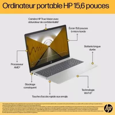 PC Portable HP 15-fc0003nf - Sans Windows - 15,6 FHD - Ryzen 7 7730U - RAM 16Go - Stockage 512Go SSD - AZERTY