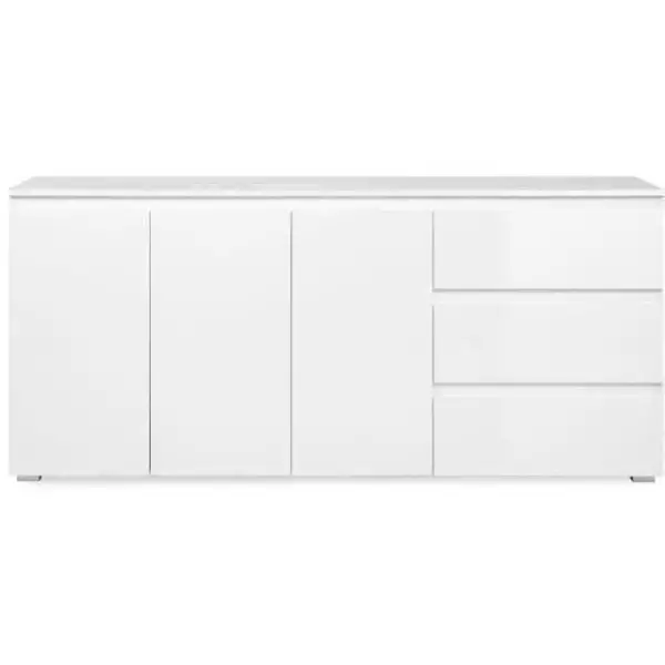 Buffet Capetown - Décor blanc brillant - Panneaux de particules - 3 portes - 3 étageres - 3 tiroirs - 179 x 80,5 x 40 cm