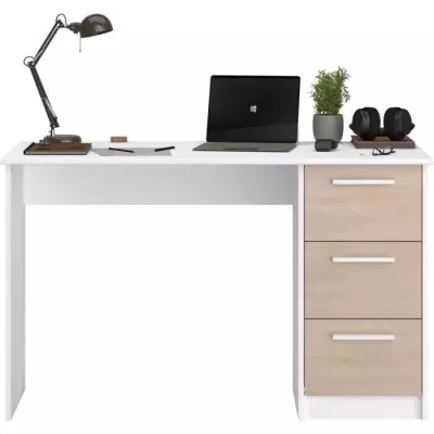 Bureau ESSENTIEL - 3 tiroirs - Décor chene et blanc - PARISOT Bureau ESSENTIEL - 3 tiroirs - Décor chene et blanc - PARISOT