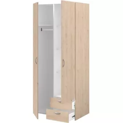 Armoire VARIA - Chêne et blanc - 2 portes - 2 tiroirs