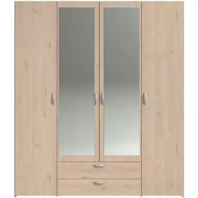 Armoire VARIA - Chêne Décor - 4 Portes - 2 Tiroirs - Miroirs - Made in France