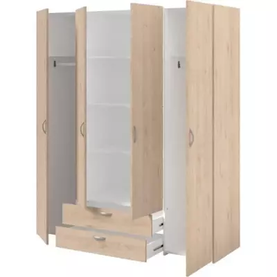 Armoire chambre VARIA - Décor chene - 4 portes + 2 tiroirs