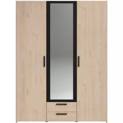 Armoire VARIA - Chene et noir - 3 portes + 2 tiroirs - L150 x H200 cm Armoire VARIA - Chene et noir - 3 portes + 2 tiroirs - L150 x H200 cm