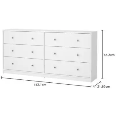 Commode OREGON 2x3 tiroirs Blanc 143x30x68 cm - Style et rangement
