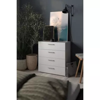 Commode NASH 4 tiroirs - Décor Blanc - L 80 x P 40 x H 68,5 cm - Style et fonctionnalité