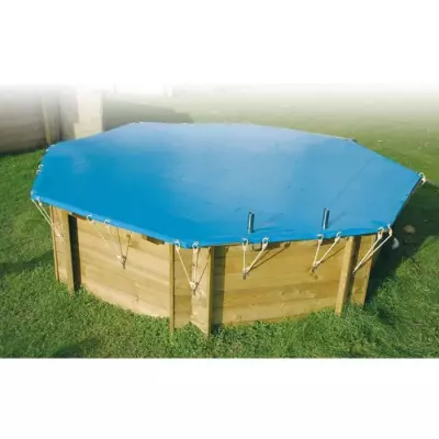 Bâche hiver et sécurité piscine bois UBBINK Hexagonale 410 - Bleue