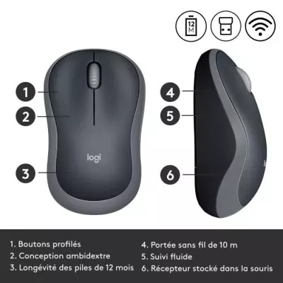 Souris Logitech M185 : compacte, sans fil et ambidextre