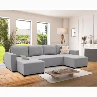 Canapé d'angle convertible PHARELL 5/6 places - Tissu souris Canapé d'angle convertible PHARELL 5/6 places - Tissu souris