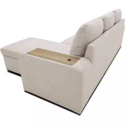 Canapé d'angle convertible VALDO 3-4 places - Beige - Tablette USB - Coffre + Pouf