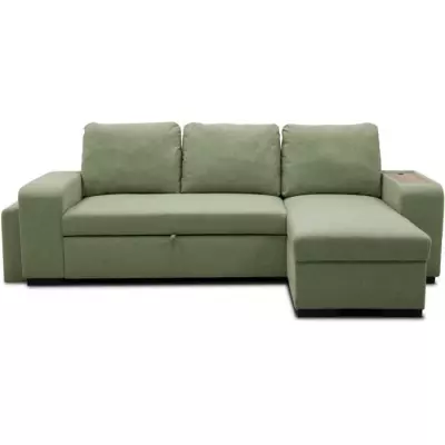 Canapé d'angle réversible VALDO 3-4 places - Tissu Neve Sauge - USB - Coffre + Pouf Canapé d'angle réversible VALDO 3-4 places - Tissu Neve Sauge - USB - Coffre + Pouf
