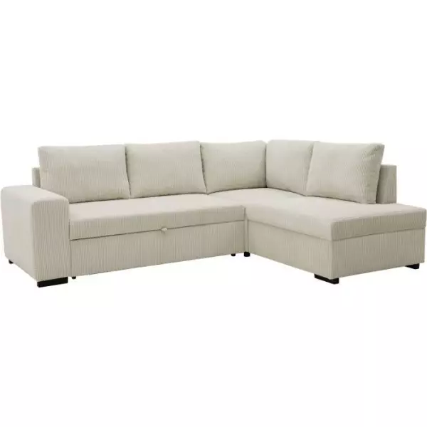 Canapé d'angle convertible réversible NIRVANA 4 a 5 places - Tissu velours côtelé perle - Coffre de rangement - L247 x P 183