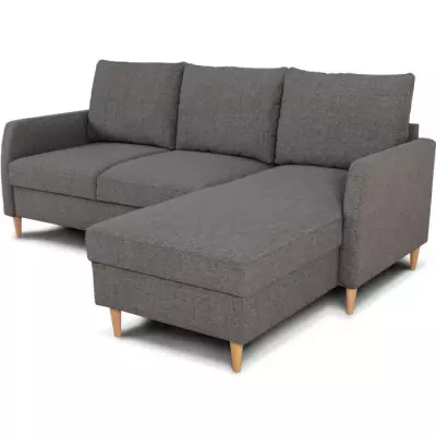 Canapé d'angle fixe 3 places CHIPY - Tissu anthracite - Design réversible
