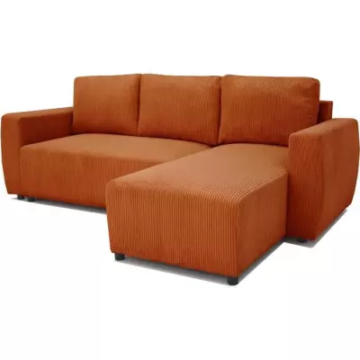 Canapé d'angle convertible 3-4 places en velours cotelé terracotta