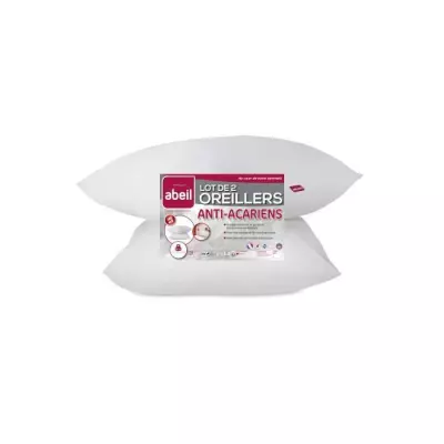 Oreillers Anti-Acarien ABEIL - Lot de 2 - 60 x 60 cm - Blanc