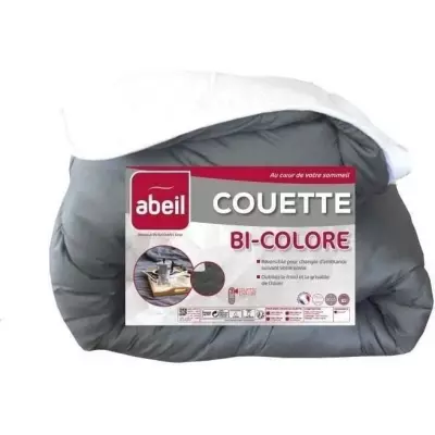 Couette chaude bicolore ABEIL - 140 x 200 cm - Blanc et gris
