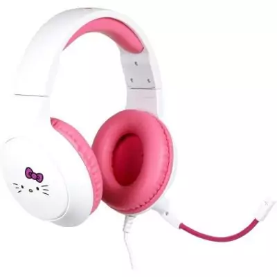 Casque gaming circum-aural - Filaire - Konix - PC, PS5, Switch 2 et Xbox - Hello Kitty - Microphone - Câble 1,5 m - Blanc et ro