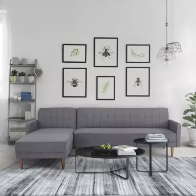 Canapé d'angle convertible 3 places réversible - Gris foncé - Bois FSC - IMANIA