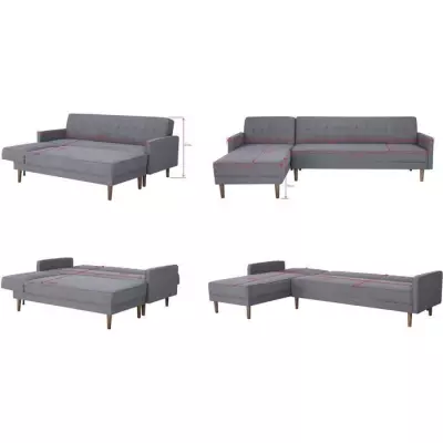 Canapé d'angle convertible 3 places réversible - Gris foncé - Bois FSC - IMANIA