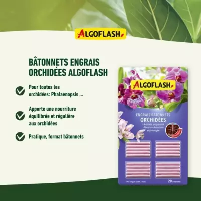 Engrais pour orchidées - ALGOFLASH - 20 bâtonnets - Action 3 mois