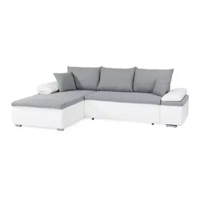 Canapé d'angle réversible convertible 3 places - Simili blanc et tissu gris - CELINA Canapé d'angle réversible convertible 3 places - Simili blanc et tissu gris - CELINA