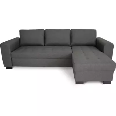 Canapé d'angle fixe 4 places en Tissu Anthracite - HAMILTON