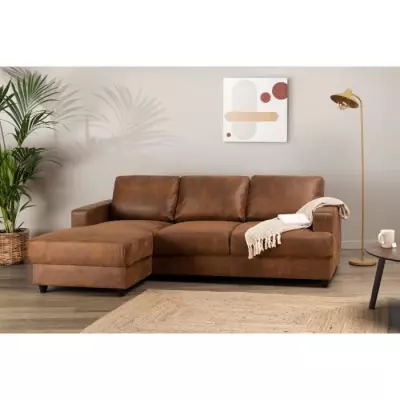 Canapé d'angle gauche 4 places - Tissu Marron vintage - Style contemporain