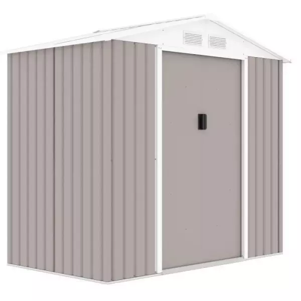 PLUTON Abri de jardin en métal 2,71 m² - 213 x 127 x 195 cm - Kit d'ancrage inclus, 2 portes coulissantes - Taupe
