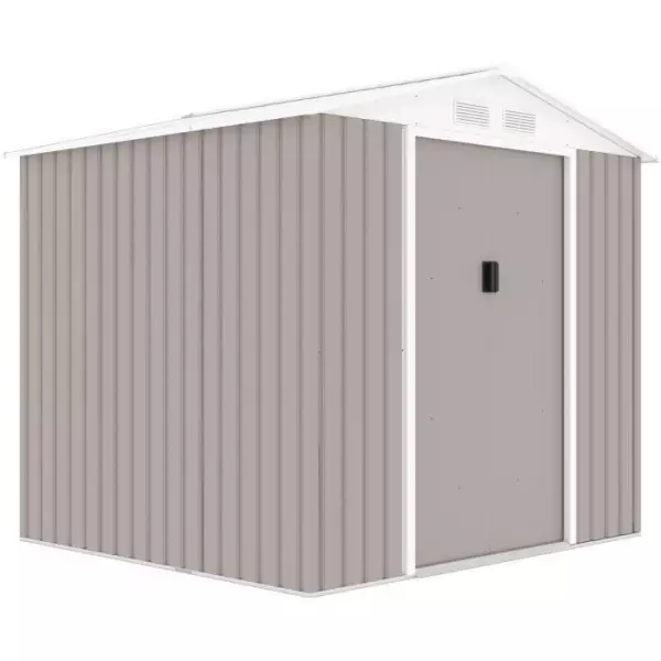 Abri de jardin en métal 4,07 m² - 213 x 191 x 195 cm - MARS - Kit d'ancrage inclus, 2 portes coulissantes - Taupe