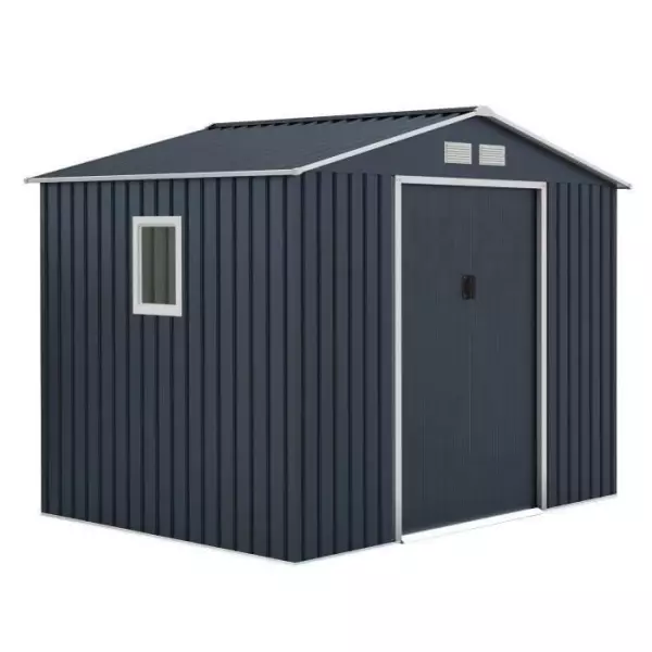 VENUS Abri de jardin en métal 5,29 m² - 277 x 191 x 202 cm - Kit d'ancrage inclus, 2 portes coulissantes, 1 fenetre latérale