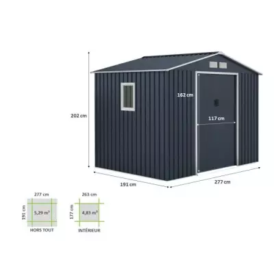Abri de jardin en métal VENUS 5,29m² - Kit d'ancrage inclus