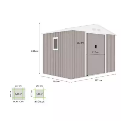Abri de jardin métal VENUS 5,29m² - Kit d'ancrage inclus