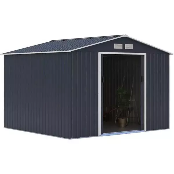 MERCURE Abri de jardin en métal 7,06 m² - 277 x 255 x 202 cm - Kit d'ancrage inclus, 2 portes coulissantes - Gris
