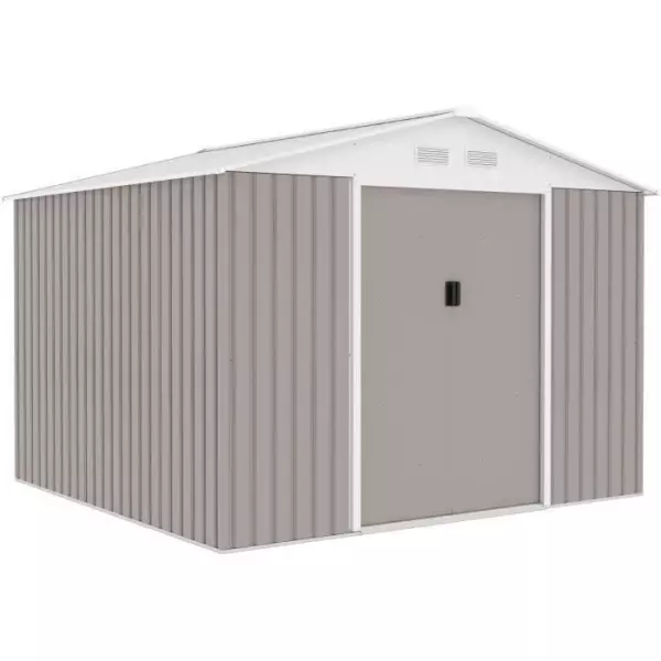 MERCURE Abri de jardin en métal 7,06 m² - 277 x 255 x 202 cm - Kit d'ancrage inclus, 2 portes coulissantes - Taupe