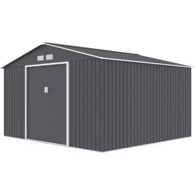 Abri de jardin JUPITER en métal 10,85m² - Gris / Kit d'ancrage inclus