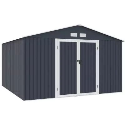 Abri de jardin en métal 10,85m2 - Gris - Kit d'ancrage inclus