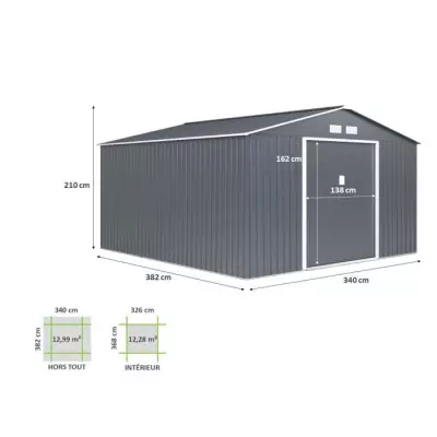 Abri de jardin en métal NEPTUNE 12,99 m² - Gris