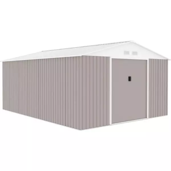 SATURNE Abri de jardin en métal 15,16 m² - 340 x 446 x 210 - Kit d'ancrage inclus, 2 portes coulissantes - Taupe