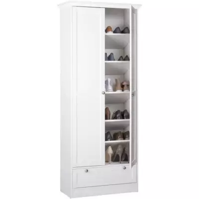 Armoire Landwood Blanc Mat - 2 Portes - 1 Tiroir - L80 x P39 x H200 cm