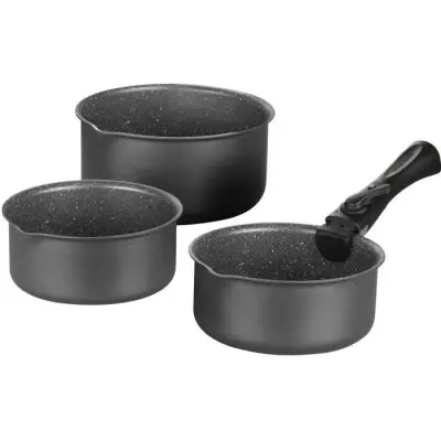Ensemble de 3 casseroles Gris Mat + Poignée Amovible - Cuisine Aluminium anti-adhésives