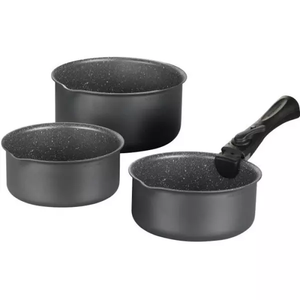 Set de 3 casseroles Gris Mat 16-18-20 cm + 1 poignée amovible - Aluminium – Revetement anti-adhésif - Tous feux dont inducti