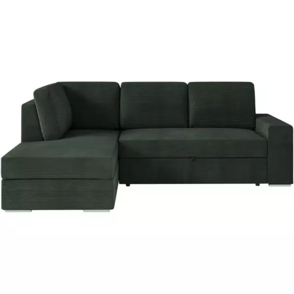 Canapé d'angle gauche 3 places convertible ADEN avec coffre en velours côtelé - Vert foncé - L246 x P174 x H96cm - LOUNGITUD